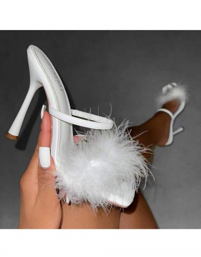 Replica Faux Fur Solid High Heel Shoes #799384 $27.04 USD for Wholesale