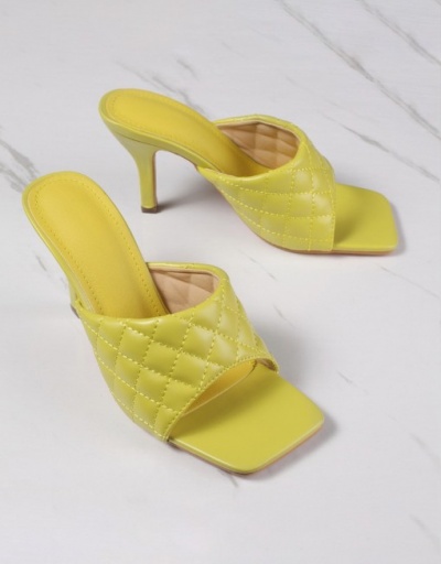 Replica High Heel Square Toe Solid Ladies Slippers #799436 $26.53 USD for Wholesale