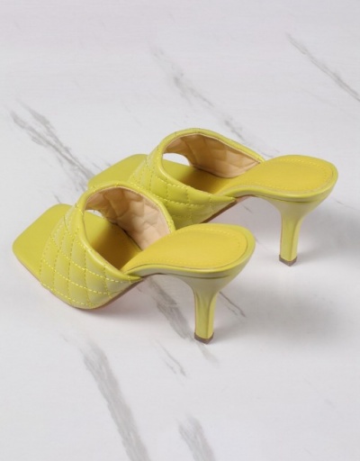 Replica High Heel Square Toe Solid Ladies Slippers #799436 $26.53 USD for Wholesale