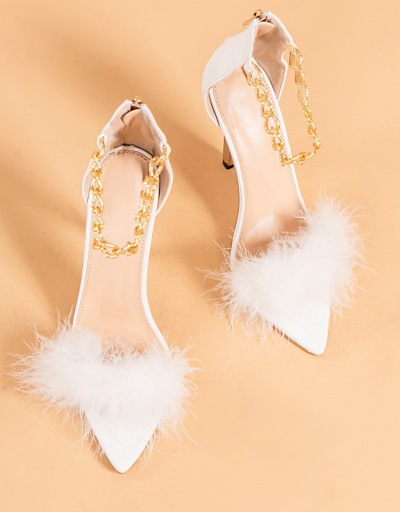 Replica  Women's Plush Chain Pure Color Ankle Strap Heels #799443 $36.04 USD for Wholesale