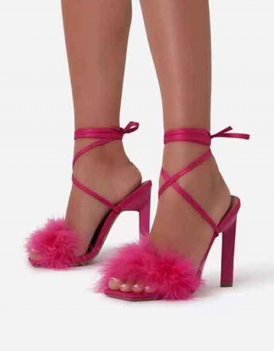 Replica Faux Fur Patch Solid Lace Up Ankle Strap Heels #799450 $24.38 USD for Wholesale