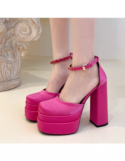 Replica  Chunky Heel Platform Rhinestone Square Toe Heels #799455 $37.90 USD for Wholesale