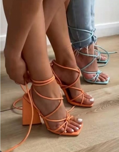 Replica Latest Square Toe Chunky  Lace Up Heeled Sandals  #799465 $38.81 USD for Wholesale