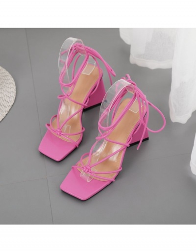 Replica Latest Square Toe Chunky  Lace Up Heeled Sandals  #799465 $38.81 USD for Wholesale