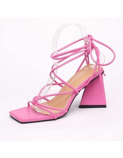 Replica Latest Square Toe Chunky  Lace Up Heeled Sandals  #799465 $38.81 USD for Wholesale