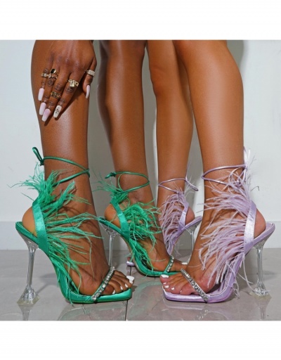 Replica Rhinestone Feather Square Toe Ankle Strap Heels #799504 $30.94 USD for Wholesale