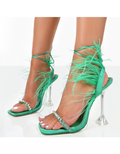 Replica Rhinestone Feather Square Toe Ankle Strap Heels #799504 $30.94 USD for Wholesale