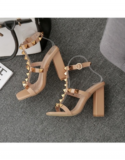 Replica Fashionable   Rivet Square Toe Chunky Ankle Strap Heels #799559 $41.48 USD for Wholesale