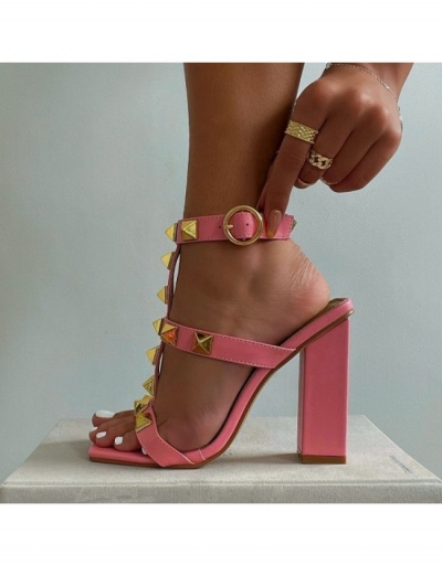 Replica Fashionable   Rivet Square Toe Chunky Ankle Strap Heels #799559 $41.48 USD for Wholesale