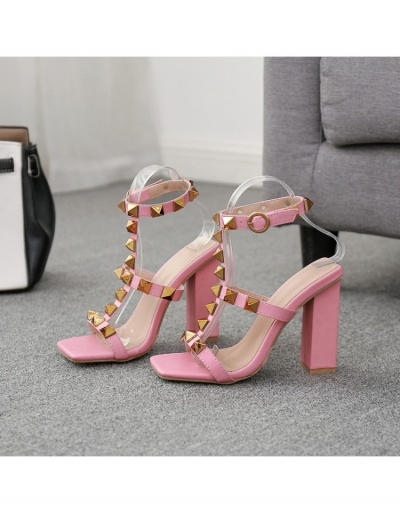 Replica Fashionable   Rivet Square Toe Chunky Ankle Strap Heels #799559 $41.48 USD for Wholesale