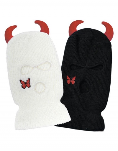 Funny Horns Butterfly Knitted Ski Mask #799581 $13.52 USD, Wholesale Fashion Hats