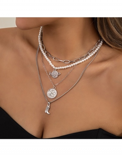 Replica  Fashion Faux Pearl Chain Planet Pendant Necklace Sets #799598 $7.50 USD for Wholesale