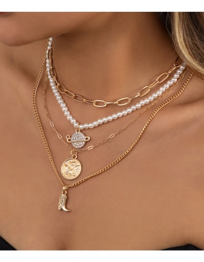 Replica  Fashion Faux Pearl Chain Planet Pendant Necklace Sets #799598 $7.50 USD for Wholesale