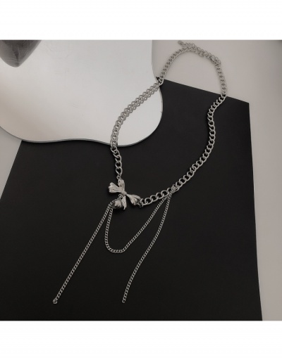 Street Solid Bow Tassel Titanium Steel  Necklace #799651 $6.89 USD, Wholesale Fashion Necklaces