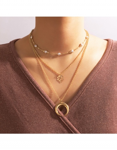  Horn Leaf Crescent Pearl Multi-Layer Necklace #799781 $5.77 USD, Wholesale Fashion Necklaces