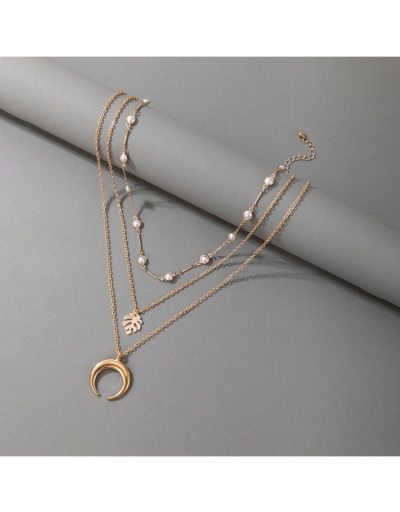 Replica  Horn Leaf Crescent Pearl Multi-Layer Necklace #799781 $5.77 USD for Wholesale