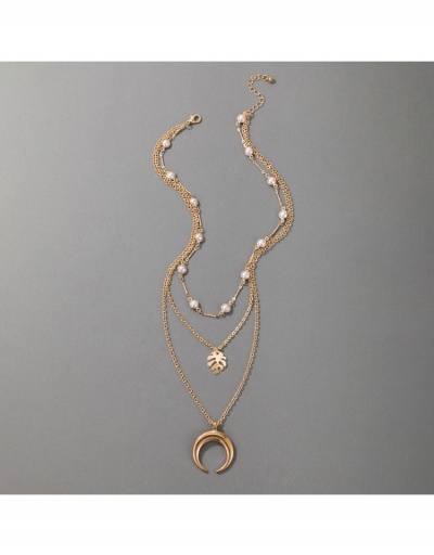 Replica  Horn Leaf Crescent Pearl Multi-Layer Necklace #799781 $5.77 USD for Wholesale