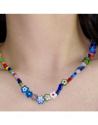 Replica Cute Flower Contrast Color Bead Women's Necklace #799784 $9.69 USD for Wholesale