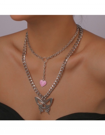  Punk Style Metal Decor Butterfly Heart Double Necklace #799795 $7.65 USD, Wholesale Fashion Necklaces