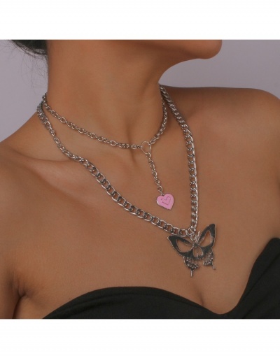 Replica  Punk Style Metal Decor Butterfly Heart Double Necklace #799795 $7.65 USD for Wholesale