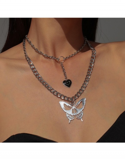 Replica  Punk Style Metal Decor Butterfly Heart Double Necklace #799795 $7.65 USD for Wholesale