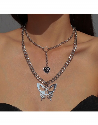 Replica  Punk Style Metal Decor Butterfly Heart Double Necklace #799795 $7.65 USD for Wholesale