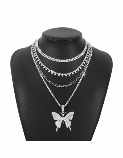 Replica  Personalized Rhinestone Diamond Butterfly Women's Four Piece Necklace #799814 $13.47 USD for Wholesale