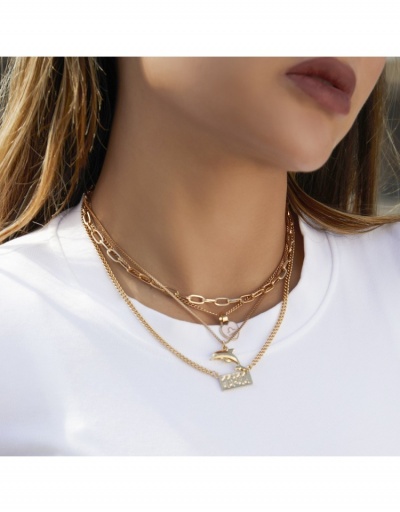 Replica  Punk Multi-fold Wear Heart Little Dolphin Necklace #799842 $7.18 USD for Wholesale