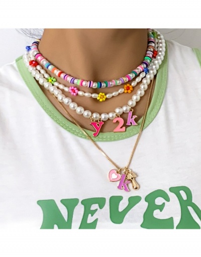 Replica  Retro Imitation Pearl Stacking Letter Necklace For Women #799875 $9.85 USD for Wholesale