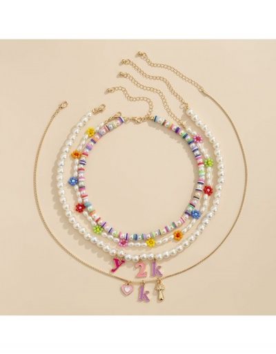 Replica  Retro Imitation Pearl Stacking Letter Necklace For Women #799875 $9.85 USD for Wholesale