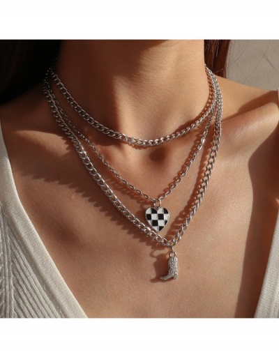 Street Grid Heart Boot Pendant Layered Necklace #799887 $7.55 USD, Wholesale Fashion Necklaces