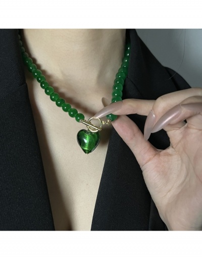  Vintage Green Beaded Heart Pendant Necklace #799901 $12.74 USD, Wholesale Fashion Necklaces