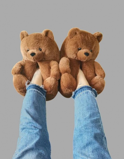 Cute Winter Warmth Plush Bear Unisex Slide Slipper #800016 $24.21 USD, Wholesale Fashion Slippers