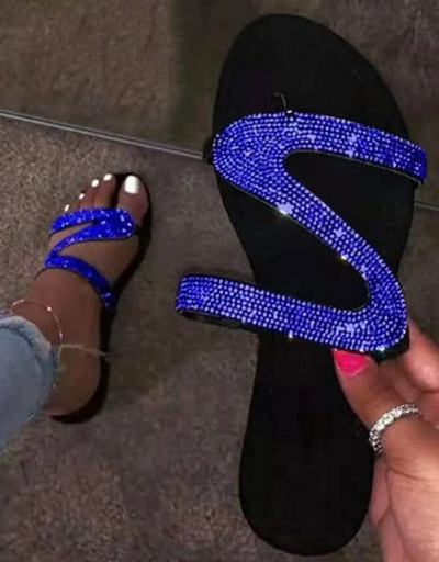 Replica Beach Style Rhinestone Flat Slippers Women #800048 $12.97 USD for Wholesale