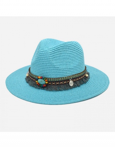 Replica Vacation Straw  Beads Tassel Pendants Unisex Fedora Hats #800062 $11.65 USD for Wholesale