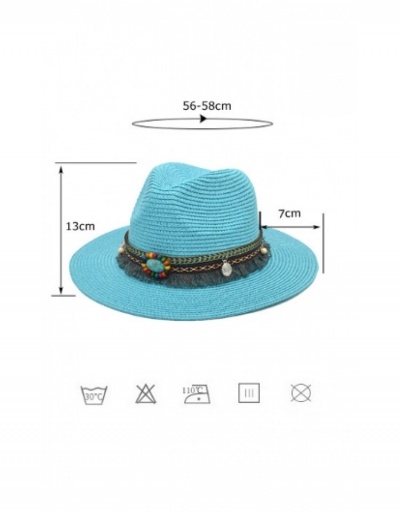 Replica Vacation Straw  Beads Tassel Pendants Unisex Fedora Hats #800062 $11.65 USD for Wholesale