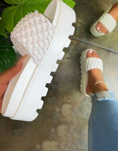 Summer Round Toe Woven Platform Ladies Slippers #800068 $20.03 USD, Wholesale Fashion Slippers