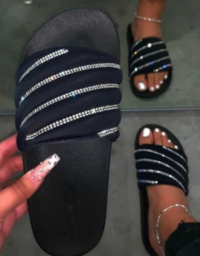 Rhinestone Decor Flat Indoor Slippers #800101 $15.21 USD, Wholesale Fashion Slippers