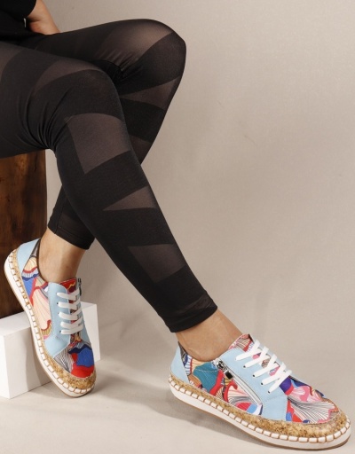 Replica Contrast Color Printed Lace Up Casual Shoes Women #800248 $25.14 USD for Wholesale