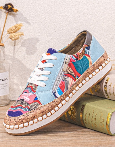 Replica Contrast Color Printed Lace Up Casual Shoes Women #800248 $25.14 USD for Wholesale