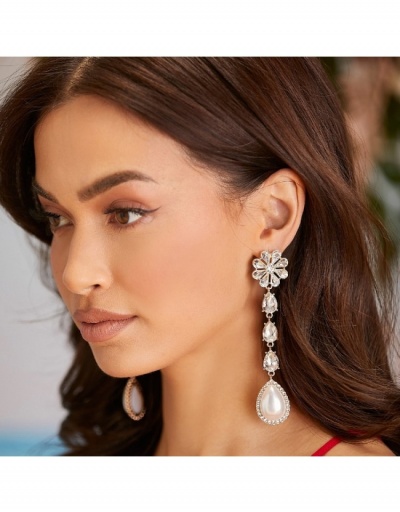  Light Luxury Flower Rhinestone Long Earrings For Women #800274 $8.18 USD, Wholesale Fashion Earrings