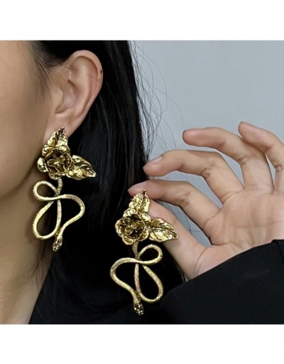  Fashion Retro Rose Flower Snake Shaped Earrings #800425 $7.85 USD, Wholesale Fashion Earrings