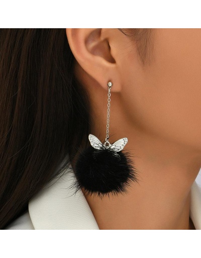 Cute Black Faux Fur Ball Butterfly Earrings #800445 $7.18 USD, Wholesale Fashion Earrings