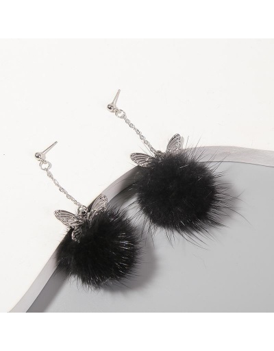 Replica Cute Black Faux Fur Ball Butterfly Earrings #800445 $7.18 USD for Wholesale