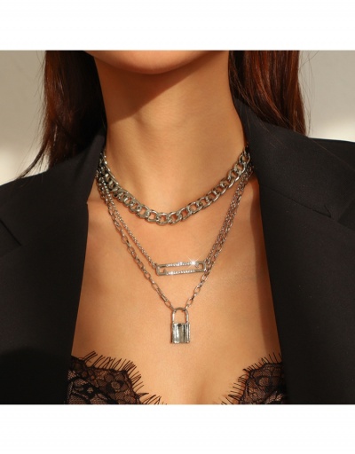 Fashion Lock Pendant Rhinestone Chain Layered Necklace #800494 $6.58 USD, Wholesale Fashion Necklaces