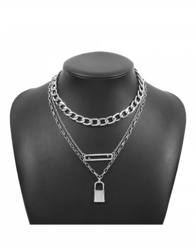 Replica Fashion Lock Pendant Rhinestone Chain Layered Necklace #800494 $6.58 USD for Wholesale