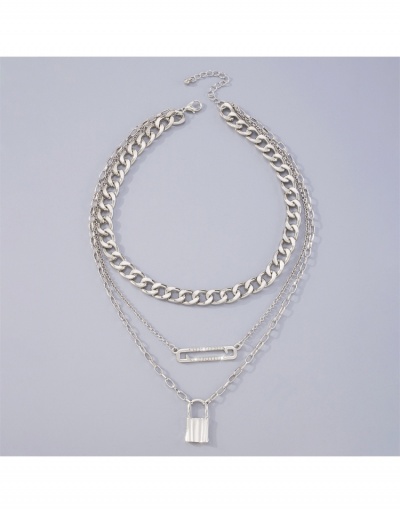 Replica Fashion Lock Pendant Rhinestone Chain Layered Necklace #800494 $6.58 USD for Wholesale