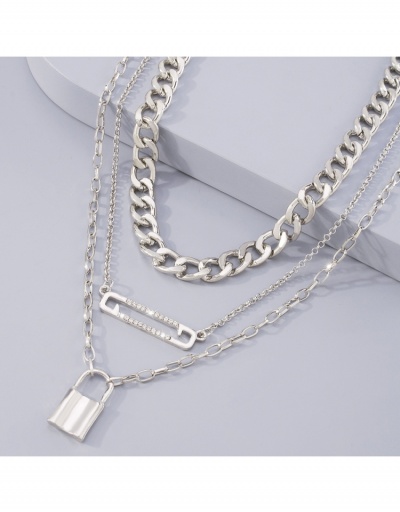 Replica Fashion Lock Pendant Rhinestone Chain Layered Necklace #800494 $6.58 USD for Wholesale