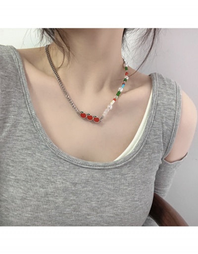 Replica Contrast Color Beaded Titanium Steel Necklace Women #800498 $6.38 USD for Wholesale