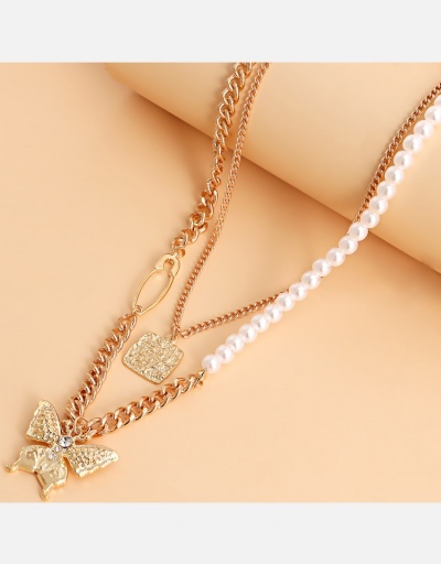 Replica  Punk Style Butterfly Pattern Pearl Pendant Necklace #800509 $5.07 USD for Wholesale